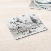 降雪スノーフレークスクリスマス白黒スケッチ スクエアペーパーコースター (アングル)