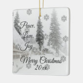 降雪スノーフレークスクリスマス白黒スケッチ セラミックオーナメント (左)