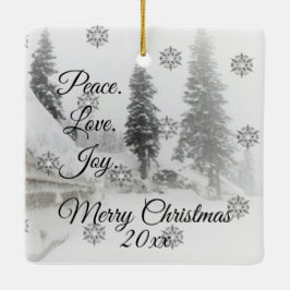 降雪スノーフレークスクリスマス白黒スケッチ セラミックオーナメント