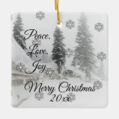 降雪スノーフレークスクリスマス白黒スケッチ セラミックオーナメント (正面)