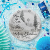 降雪スノーフレークスクリスマス白黒スケッチ ペーパープレート (パーティー)