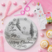 降雪スノーフレークスクリスマス白黒スケッチ ペーパープレート (パーティー)