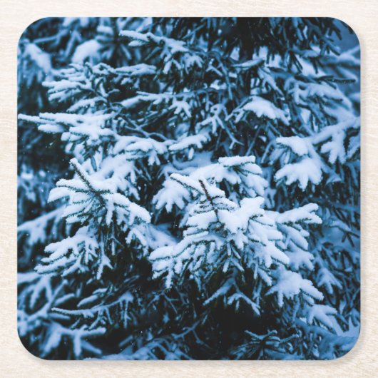 降雪 冬 クリスマスツリー スクエアペーパーコースター (正面)