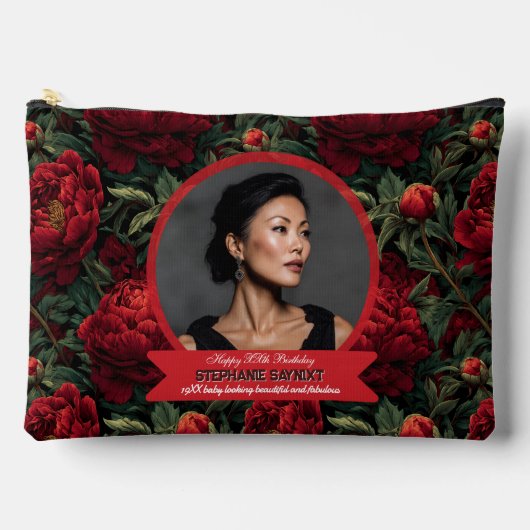 限定 ピオニー 花 春の誕生日 アクセサリーポーチ (正面)