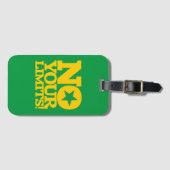 限界だ！金ゴールド文字グリーンBG ラゲッジタグ (正面横)