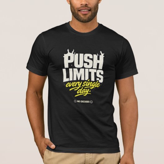 限界突破 無 excuses - エッジストリートウェアジムアート tシャツ (正面)