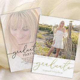 院生シンプルスタイリッシュモダン金ゴールドタイポグラフィ 招待状