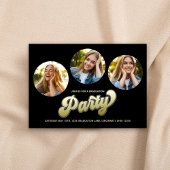 院生モダンスタイリッシュレトロ金ゴールド写真コラージュ 招待状