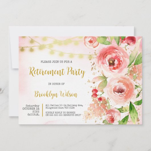 除エレガント去パーティー水色フローラ 招待状 (正面)