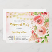 除エレガント去パーティー水色フローラ 招待状 (正面/裏面)