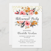 除エレガント職パーティー |フローラ赤面ピンク金ゴールド 招待状 (正面/裏面)