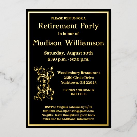 除エレガント・パーティー・ブラック・実在金ゴールド     箔招待状 (正面)