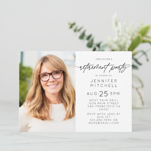 除シンプルエレガント去パーティー写真水平 招待状 (スタンド正面)