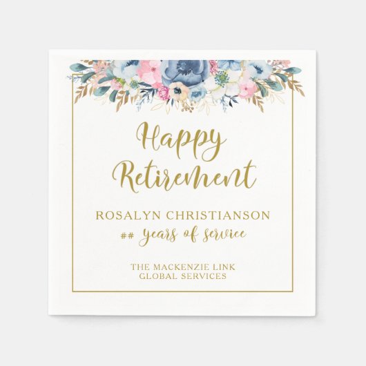 除モダン外スクリプエレガントト金ゴールドフローラ スタンダードカクテルナプキン (正面)