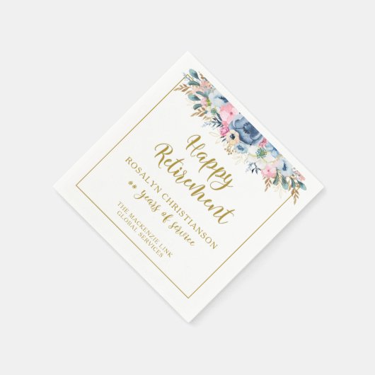 除モダン外スクリプエレガントト金ゴールドフローラ スタンダードカクテルナプキン (角)