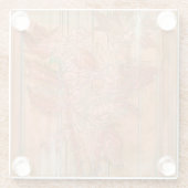 除去されたモダン背景のオレンジ色のフローラプリント ガラスコースター (裏面)