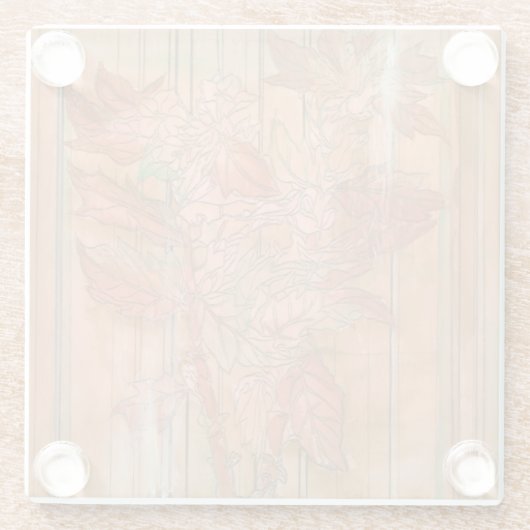 除去されたモダン背景のオレンジ色のフローラプリント ガラスコースター (裏面)