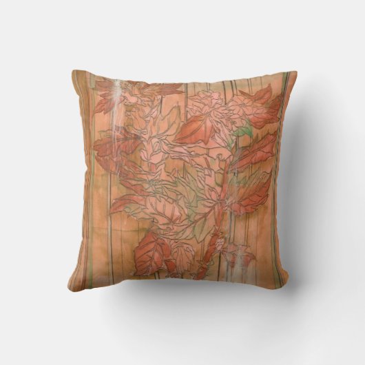 除去されたモダン背景のオレンジ色のフローラプリント クッション (裏面)
