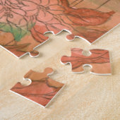 除去されたモダン背景のオレンジ色のフローラプリント ジグソーパズル (側面)