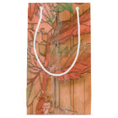 除去されたモダン背景のオレンジ色のフローラプリント スモールペーパーバッグ (正面)