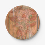 除去されたモダン背景のオレンジ色のフローラプリント ペーパープレート (正面)