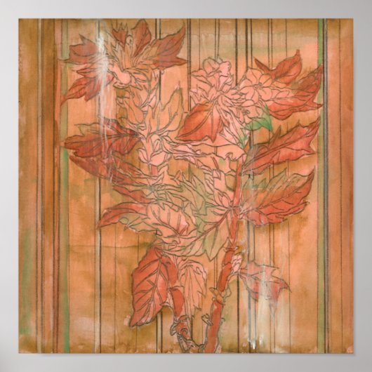 除去されたモダン背景のオレンジ色のフローラプリント ポスター (正面)