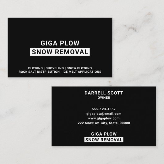 除雪はっきりしたタイポグラフィブラック 名刺 (正面/裏面)