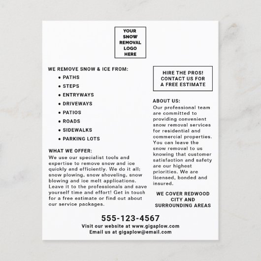 除雪サービス あなたのロゴを追加 マーケティング チラシ (正面)