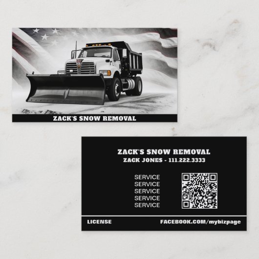 *~*除雪トラックAP74米国国旗の白黒 名刺 (正面/裏面)