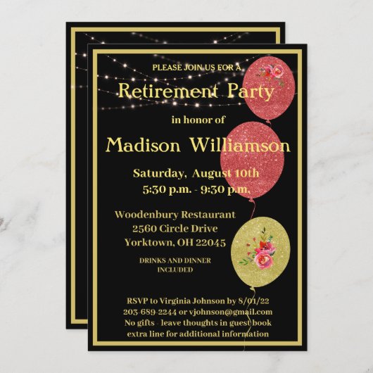 除・売却パーティーエレガント黒金ゴールド    招待状 (正面/裏面)