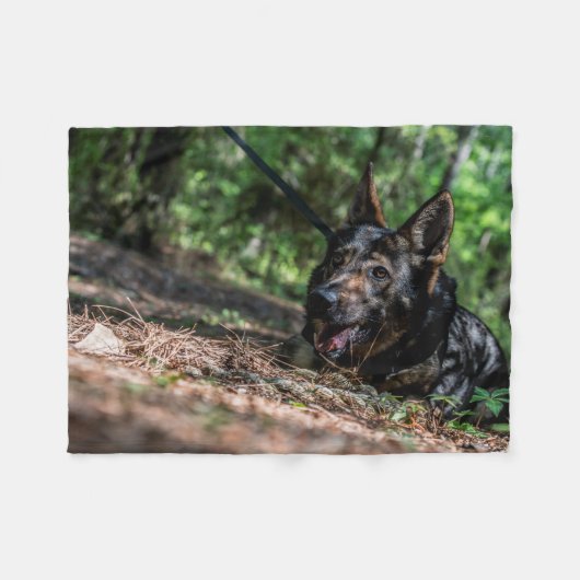 陰で休んでいるジャーマン・シェパード フリースブランケット (正面(横))