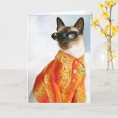 陰のシャム猫 カード (黄色い花)