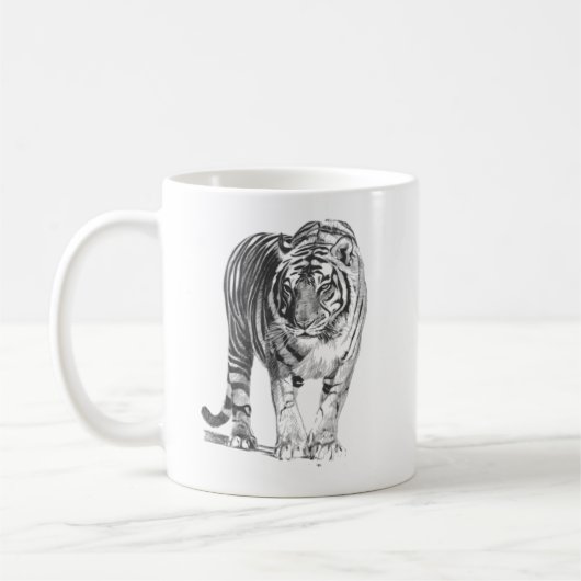 陰影の現実的な手描きのベンガルトラ コーヒーマグカップ (左)
