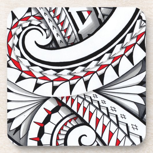 陰影の赤い種族のポリネシアパターン コースター (正面)