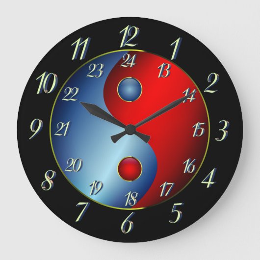 陰陽と軍隊時間の大きいクロック ラージ壁時計 (正面)