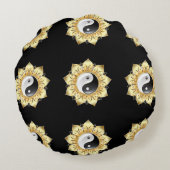陰陽と金ゴールドロータス花びら ラウンドクッション (裏面)
