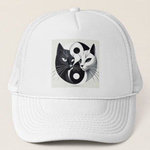 陰陽のシンボルを形成する黒猫と白猫 キャップ