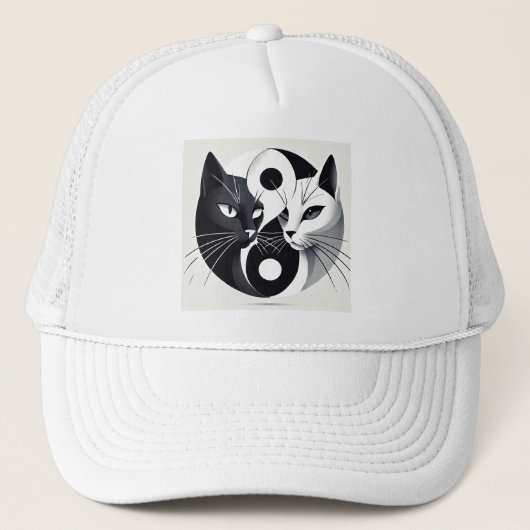 陰陽のシンボルを形成する黒猫と白猫 キャップ (正面)