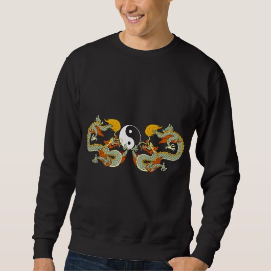 陰陽のドラゴンの黒のTシャツ スウェットシャツ (正面)