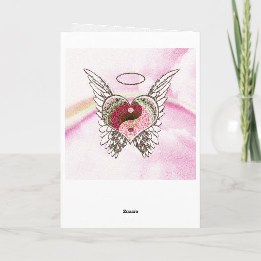 陰陽のハートの天使によっては水彩画が飛びます カード (裏面)