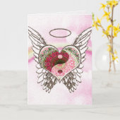 陰陽のハートの天使によっては水彩画が飛びます カード (黄色い花)