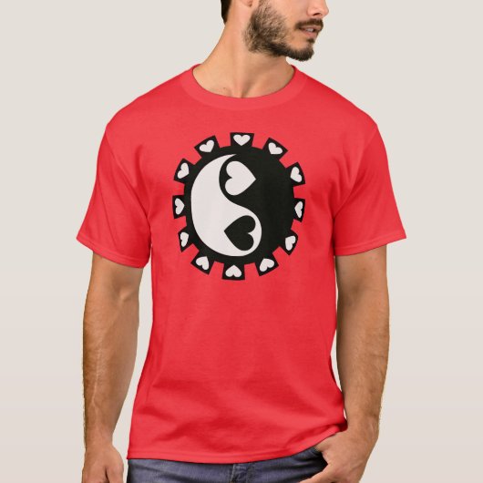 陰陽のハート黒及び白 Tシャツ (正面)