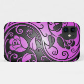 陰陽のバラ、紫色および黒 Case-Mate iPhoneケース (裏面(横))