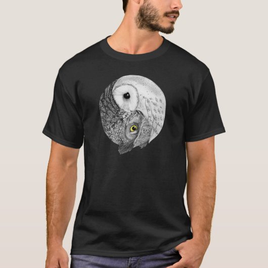 陰陽のフクロウ Tシャツ (正面)