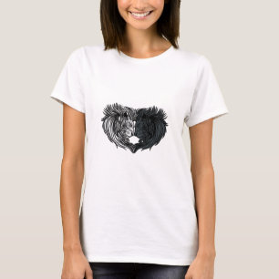 陰陽の動物アート ライオンの戦い Tシャツ