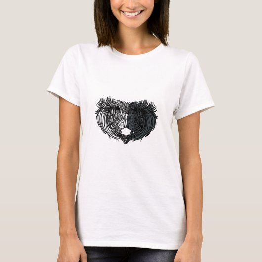 陰陽の動物アート ライオンの戦い Tシャツ (正面)