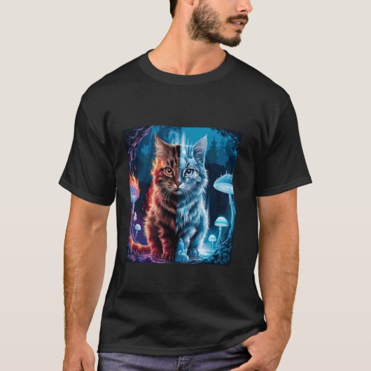 陰陽の火と氷の元素の力を持つ猫 バル Tシャツ (正面)