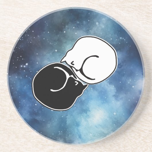 陰陽の白黒猫が巻き上がった コースター (正面)