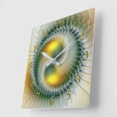 陰陽の緑の黄色の抽象芸術のカラフルのフラクタル スクエア壁時計 (傾斜)