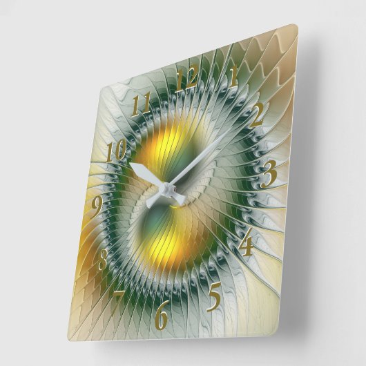 陰陽の緑の黄色の抽象芸術のカラフルのフラクタル スクエア壁時計 (傾斜)